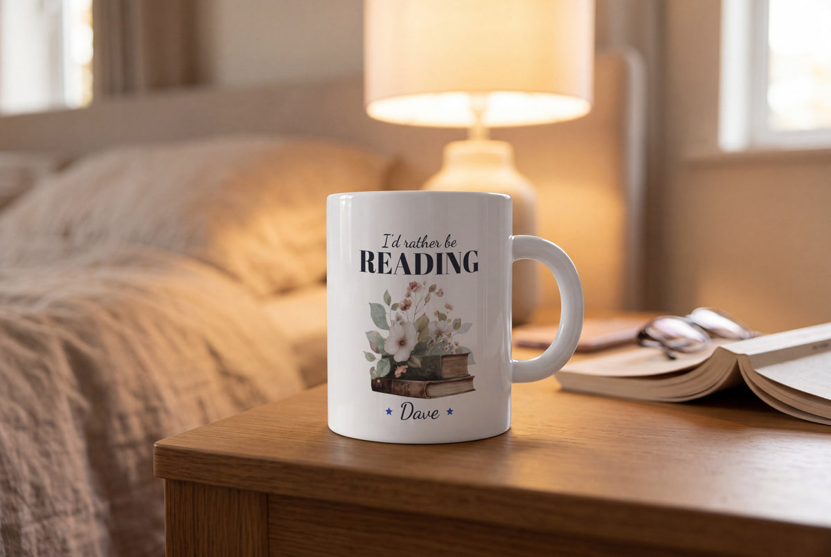 Lifestyle: Personalised Vintage Books And Flowers Mug, I'd Rather Be Reading