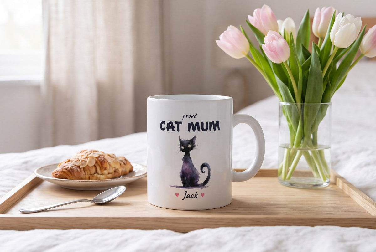 Lifestyle: Personalised Black Cat Mug, Cat Mum