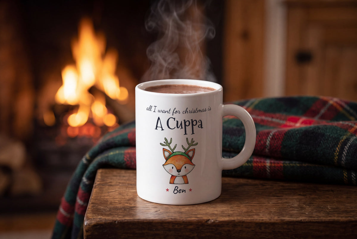 Lifestyle: Personalised Christmas Fox Mug, All I Want For Christmas Is A Cuppa