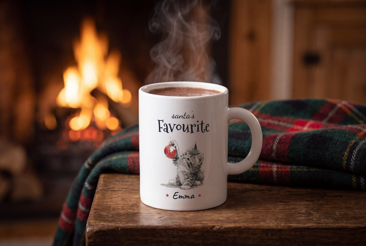 Lifestyle: Personalised Christmas Kitten Mug, Santa's Favourite