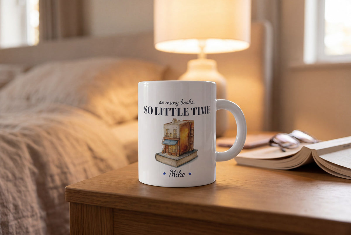Lifestyle: Personalised Quirky Book Shop Mug, So Many Books So Little Time