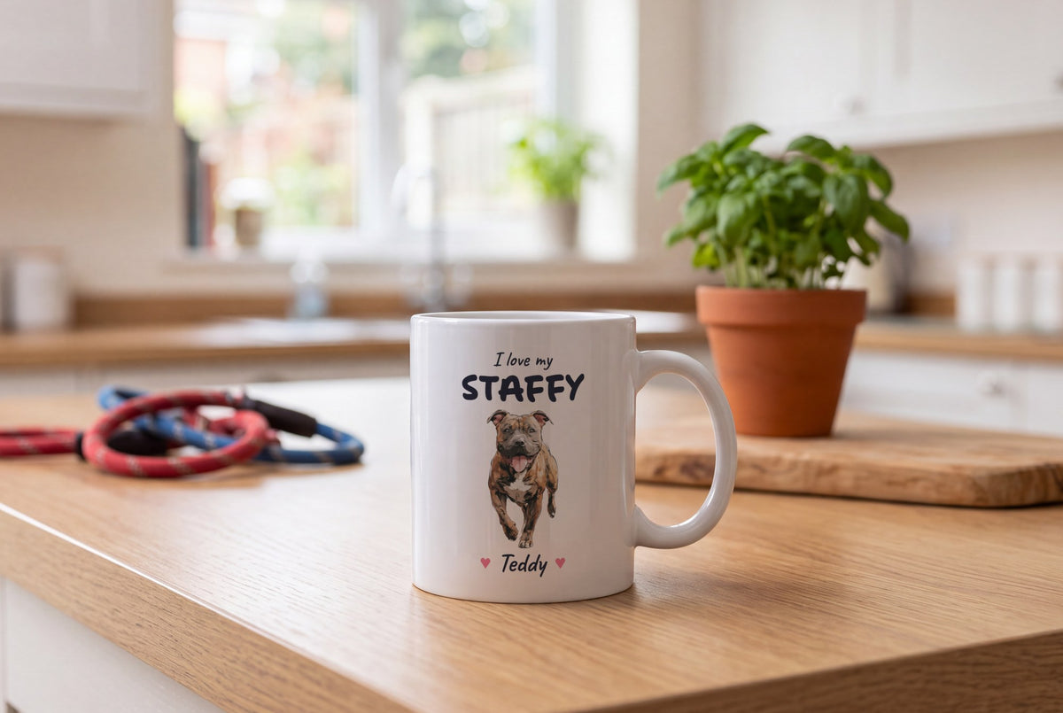 Lifestyle: Personalised I Love My Staffy Mug