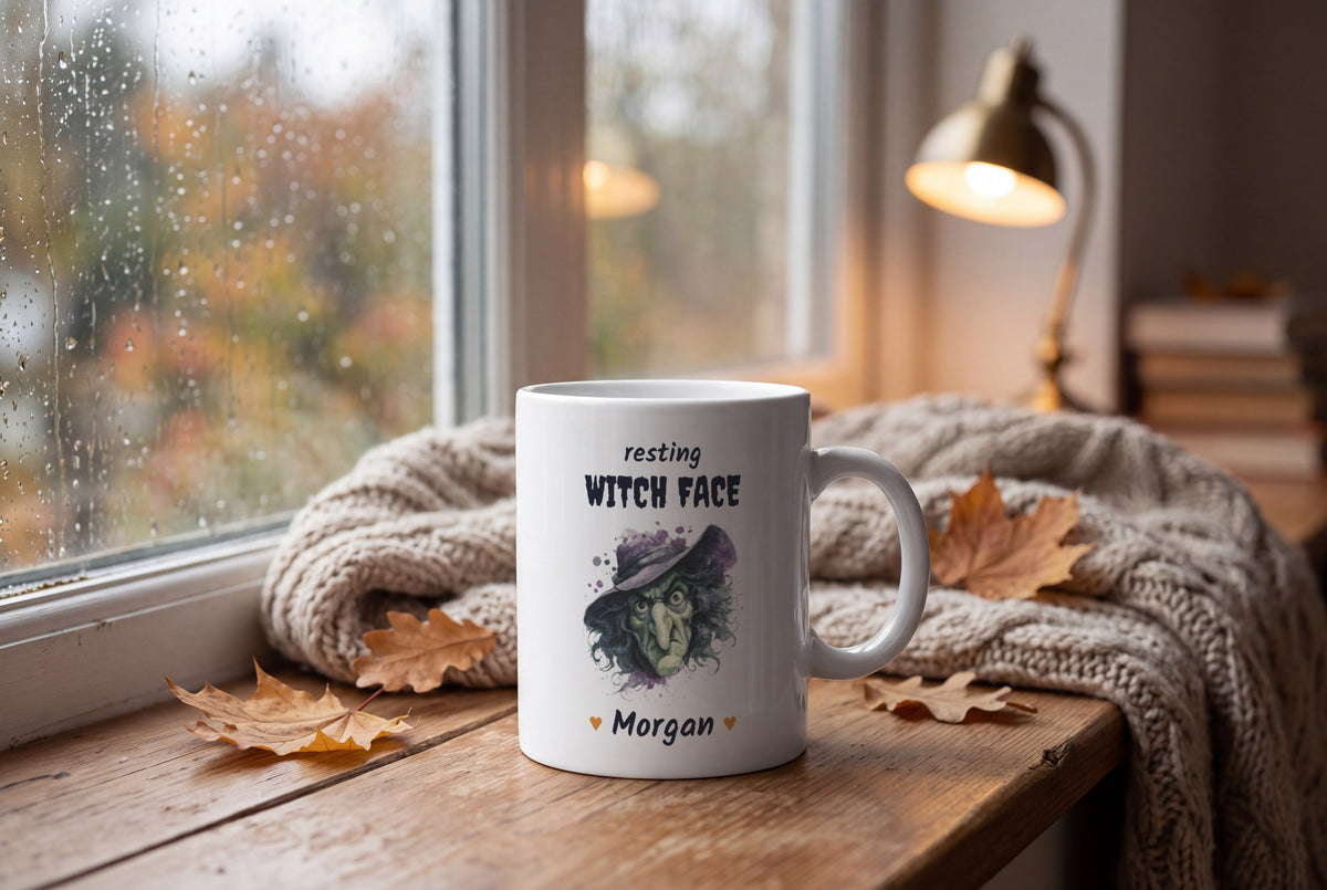 Lifestyle: Personalised Witch Portrait Mug, Resting Witch Face