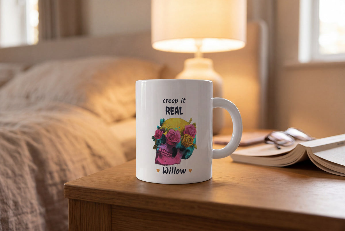 Lifestyle: Personalised Neon Skull And Roses Mug, Creep It Real