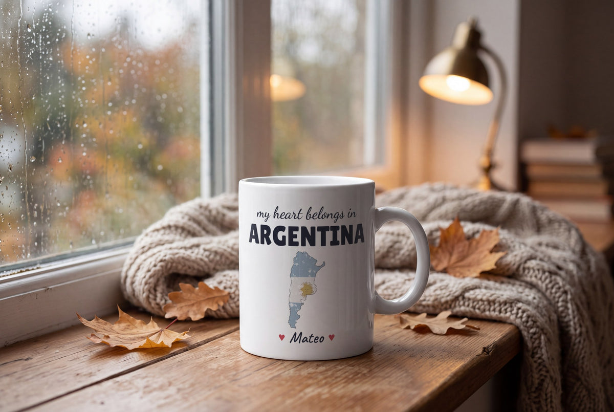 Lifestyle: Personalised Argentina Map Mug, My Heart Belongs In Argentina
