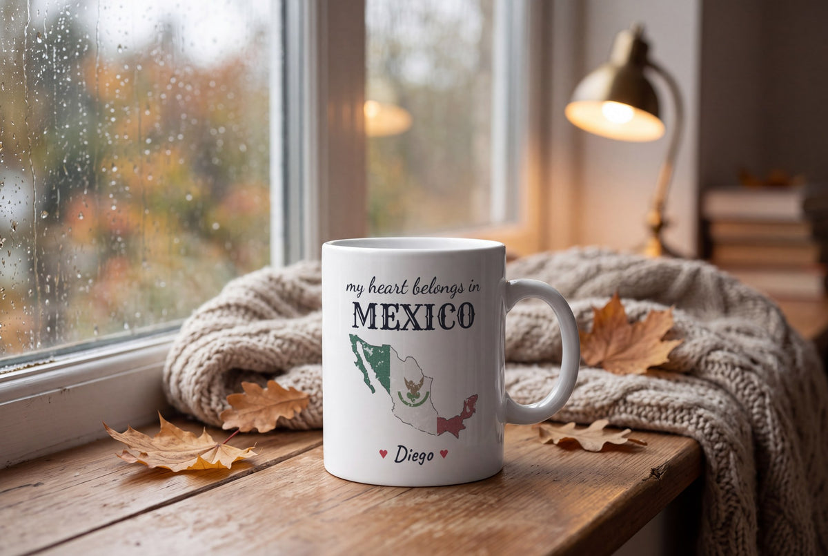 Lifestyle: Personalised Mexico Map Mug, My Heart Belongs In Mexico