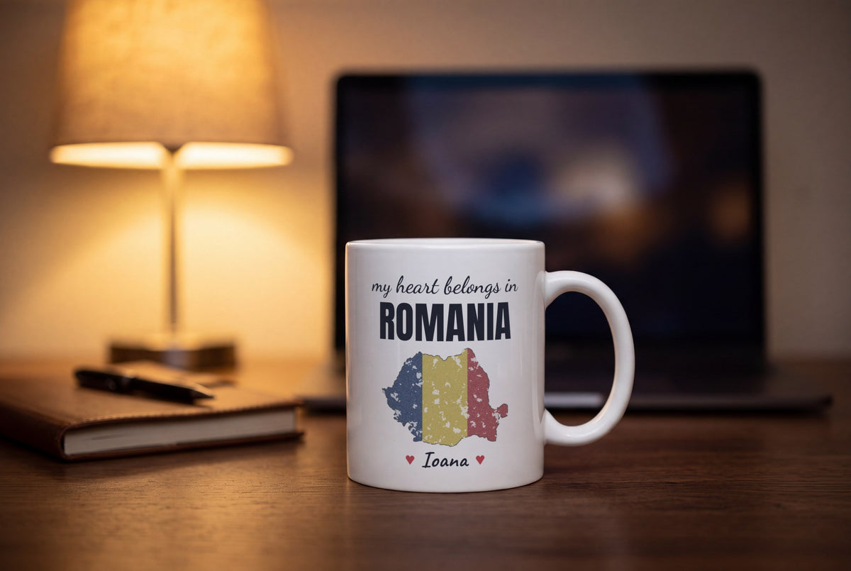 Lifestyle: Personalised Romania Map Mug, My Heart Belongs In Romania