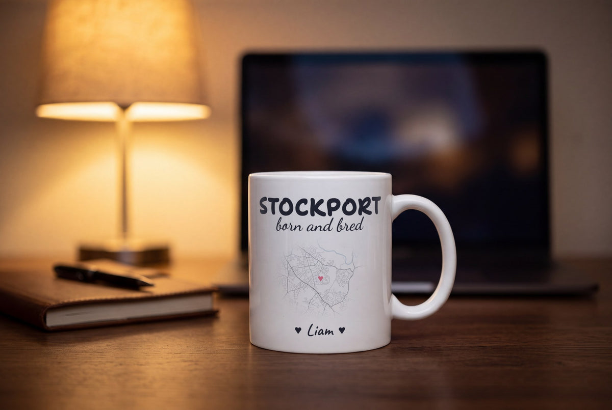 Lifestyle: Personalised Stockport Map Mug, Stockport Born And Bred