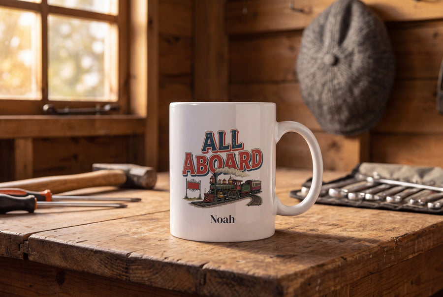 Lifestyle: Personalised All Aboard Train Mug