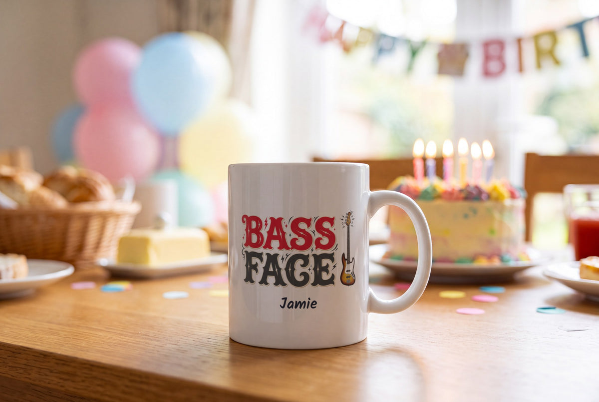 Lifestyle: Personalised Bass Face Bass Guitar Mug