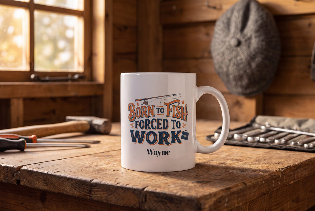 Lifestyle: Personalised Born To Fish Forced To Work Mug