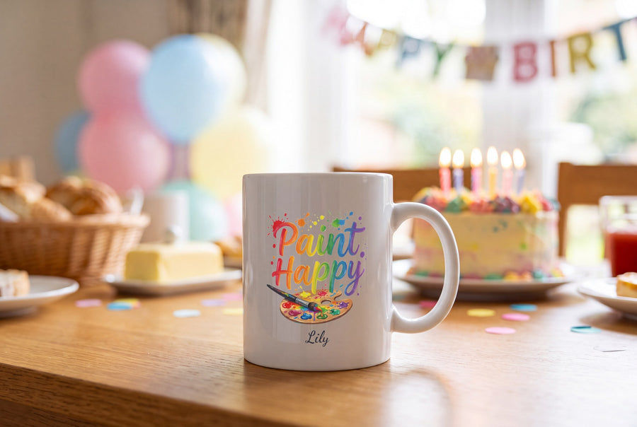 Lifestyle: Personalised Paint Happy Artist Mug