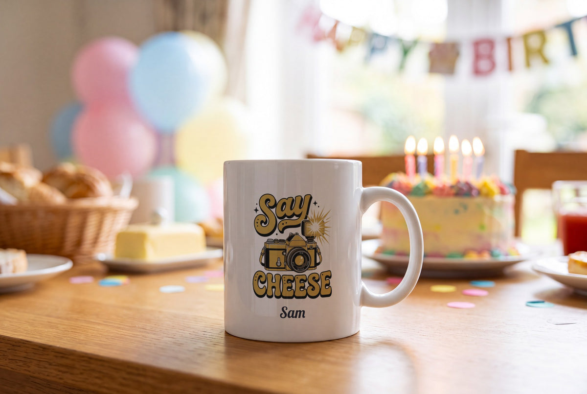 Lifestyle: Personalised Say Cheese Camera Mug