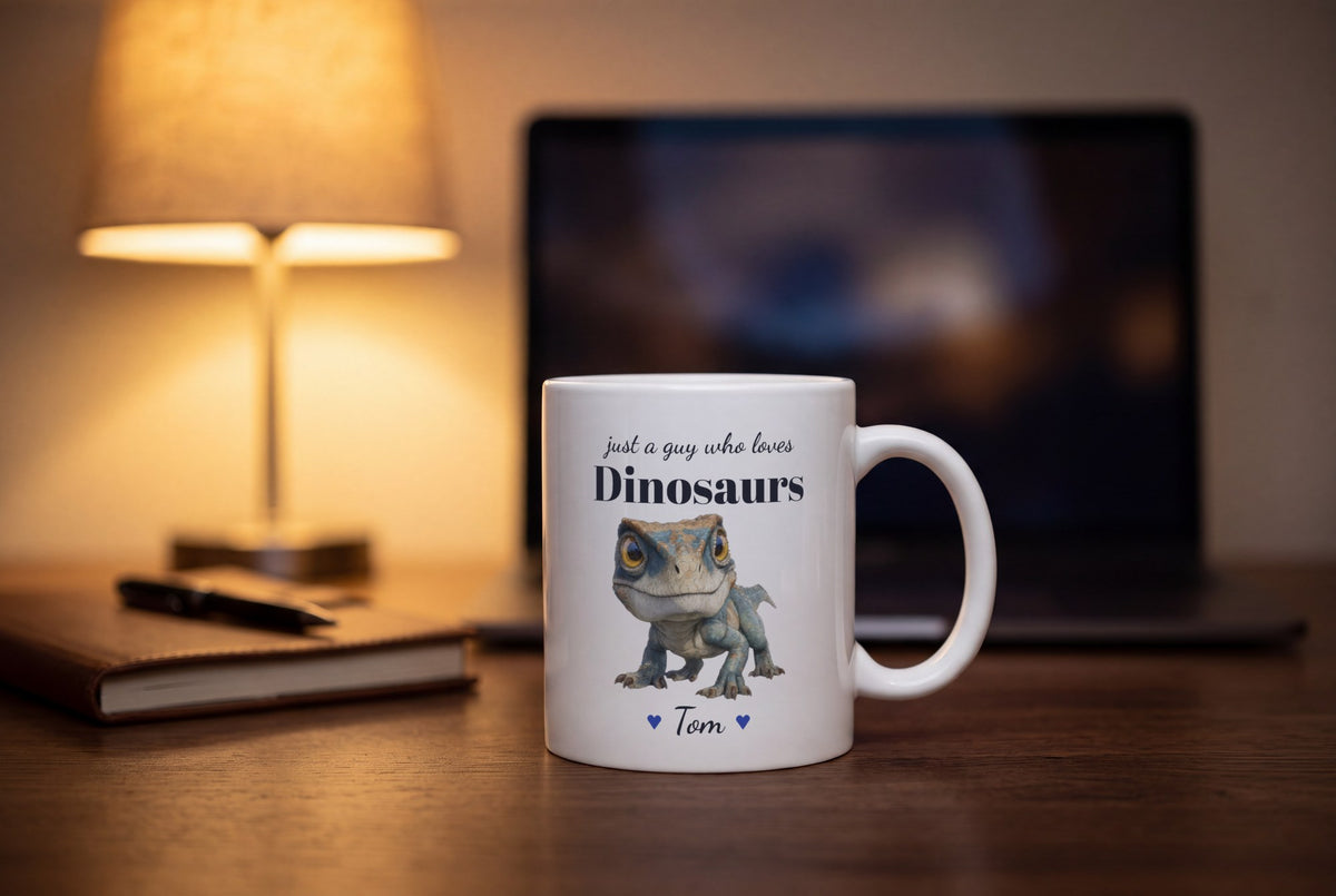 Lifestyle: Personalised Dinosaur Mug, Just A Guy Who Loves Dinosaurs