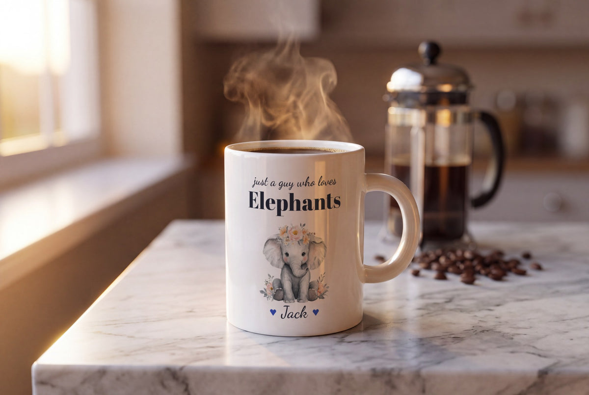 Lifestyle: Personalised Elephant Mug, Just A Guy Who Loves Elephants