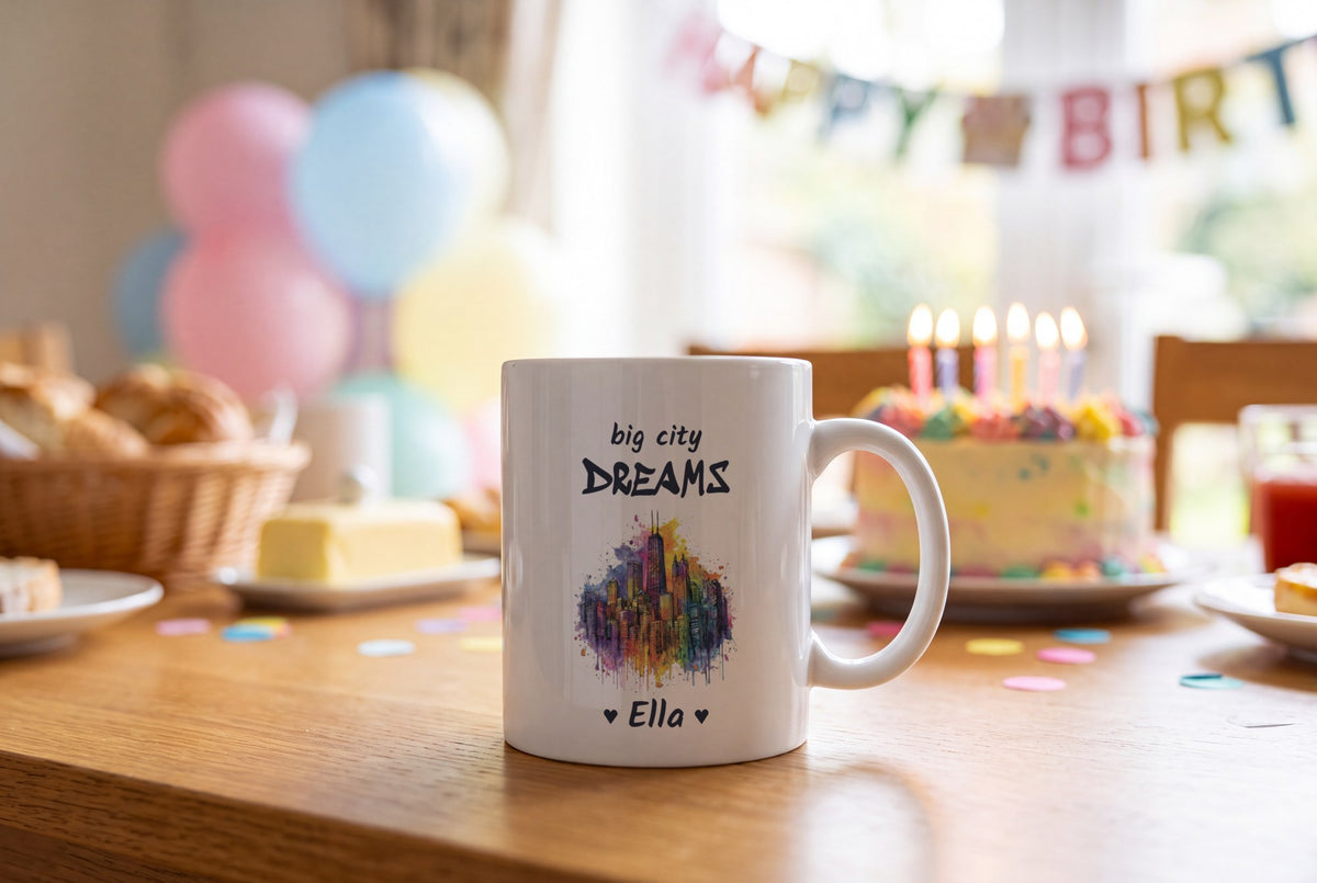 Lifestyle: Personalised City Skyline Mug, Big City Dreams