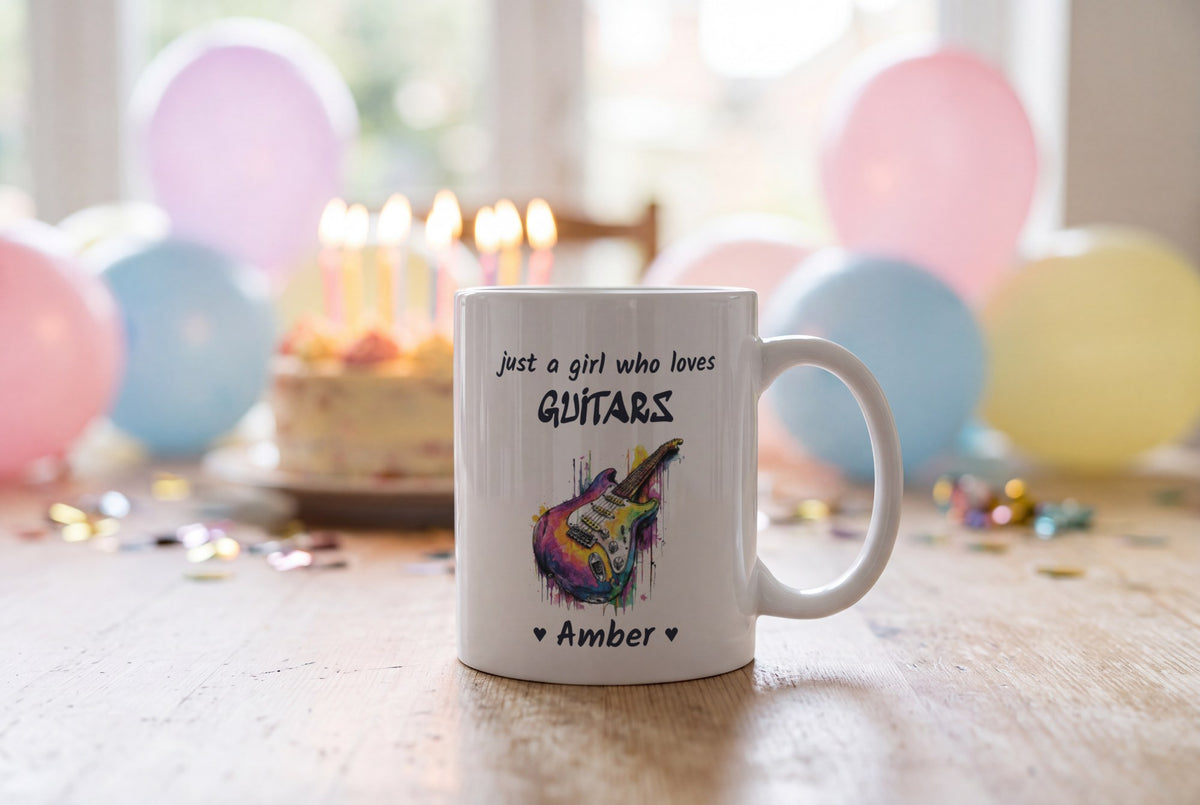 Lifestyle: Personalised Guitar Mug, Just A Girl Who Loves Guitars