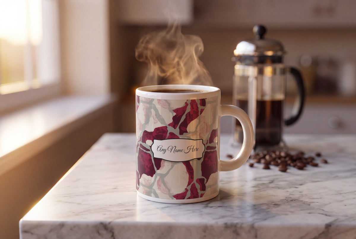 Lifestyle: Woodblock Garnet Abstract Name Mug 2