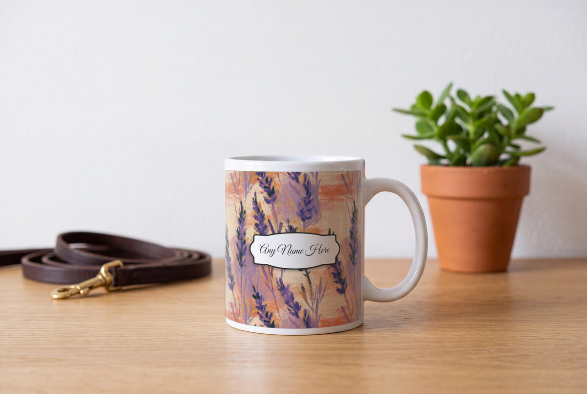 Lifestyle: Impressionist Lavender Abstract Name Mug 2