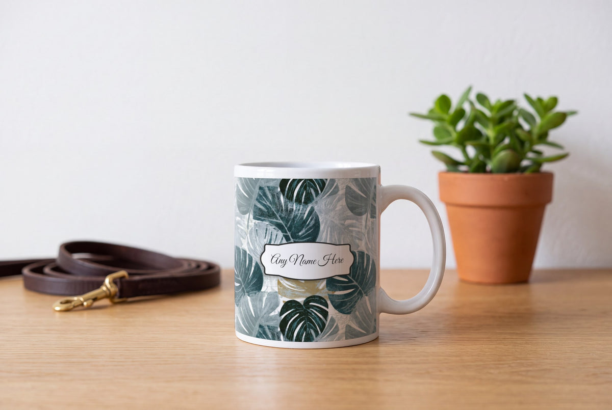 Lifestyle: Woodblock Monstera Name Mug 2