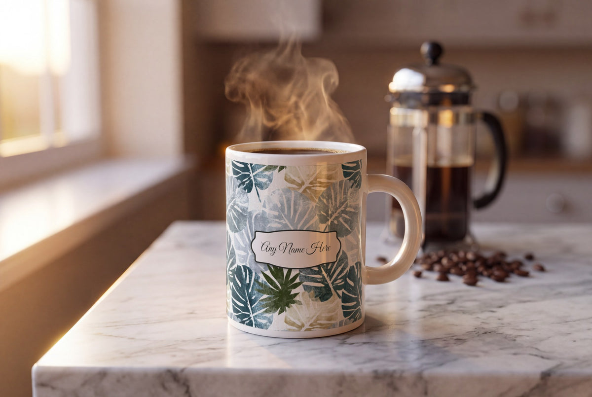 Lifestyle: Woodblock Monstera Name Mug