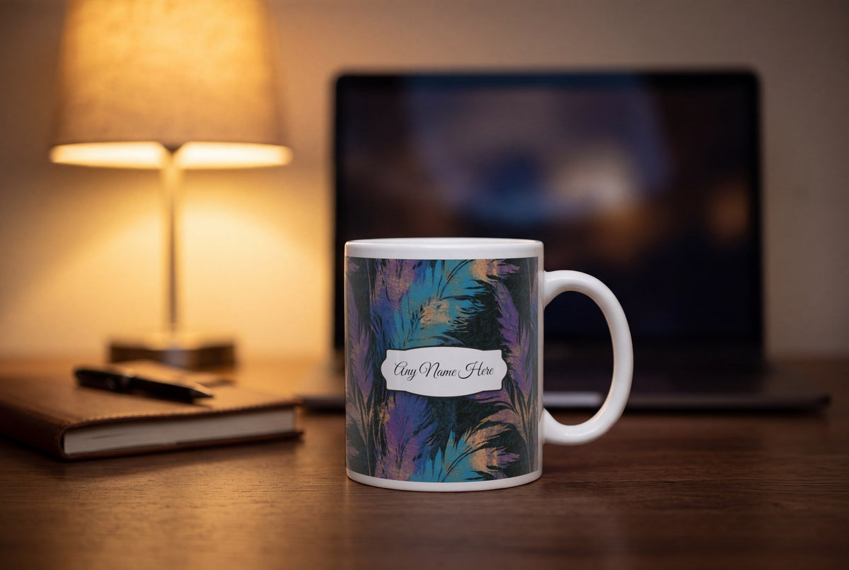 Lifestyle: Woodcut Pampas Grass Name Mug 2