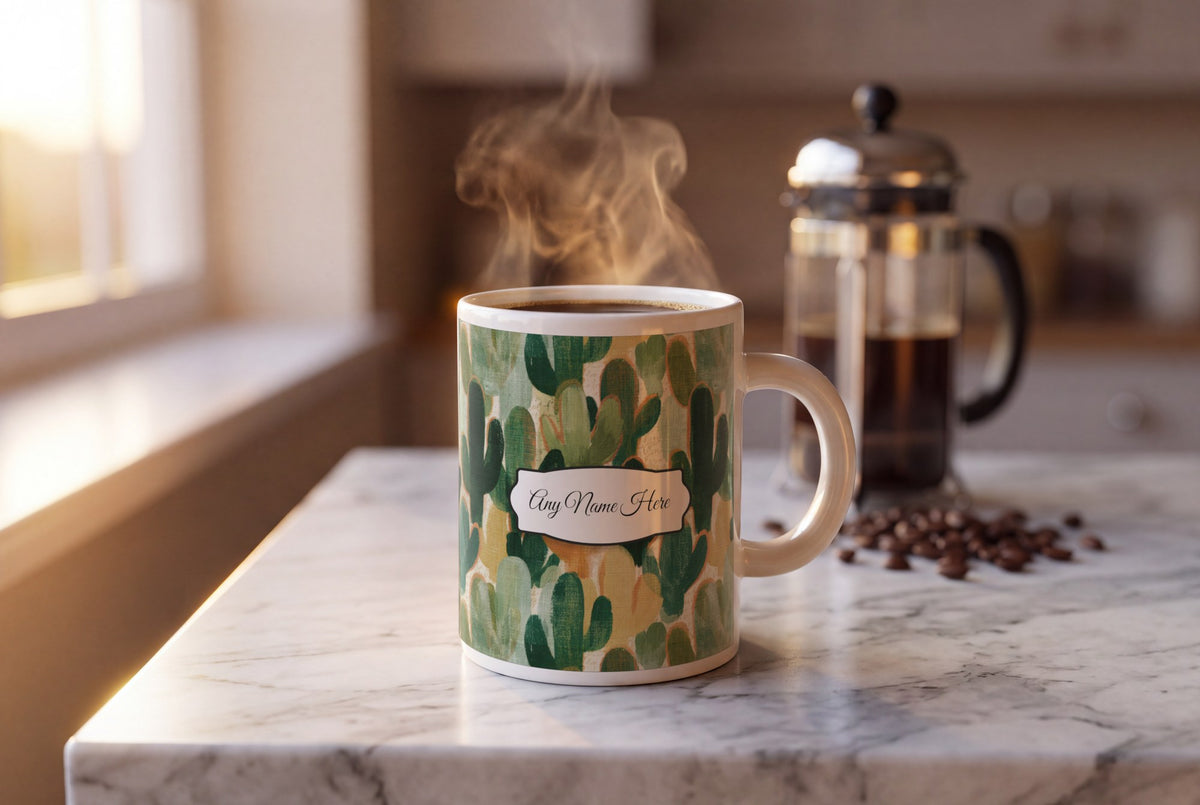 Lifestyle: Gouache Cactus Name Mug