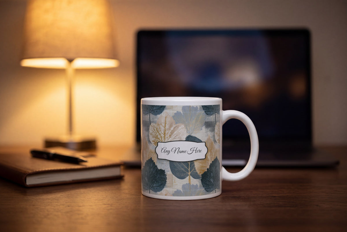 Lifestyle: Woodblock Pressed Leaves Name Mug