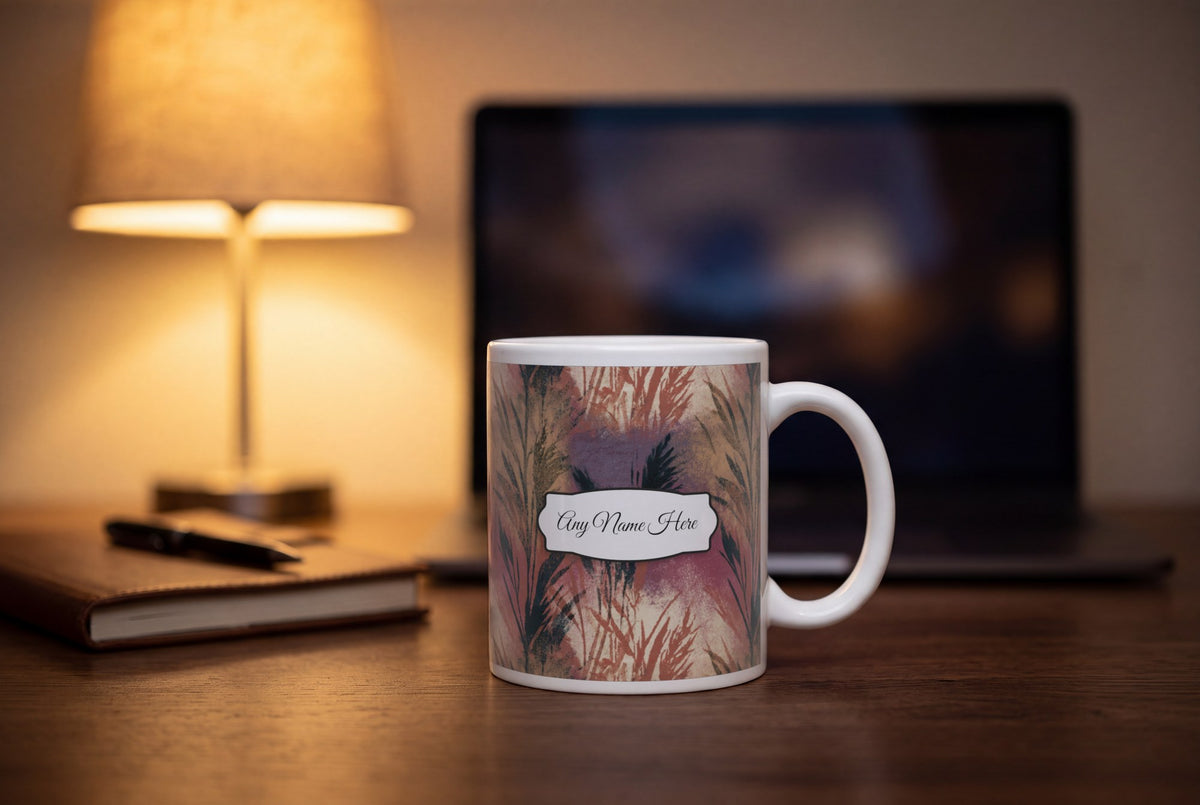 Lifestyle: Woodblock Reeds Name Mug 2