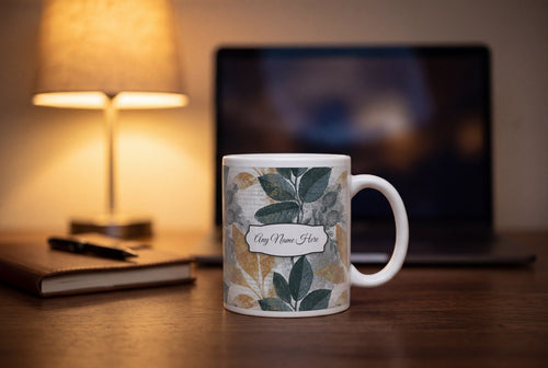 Lifestyle: Antique Botanical Grey Abstract Name Mug