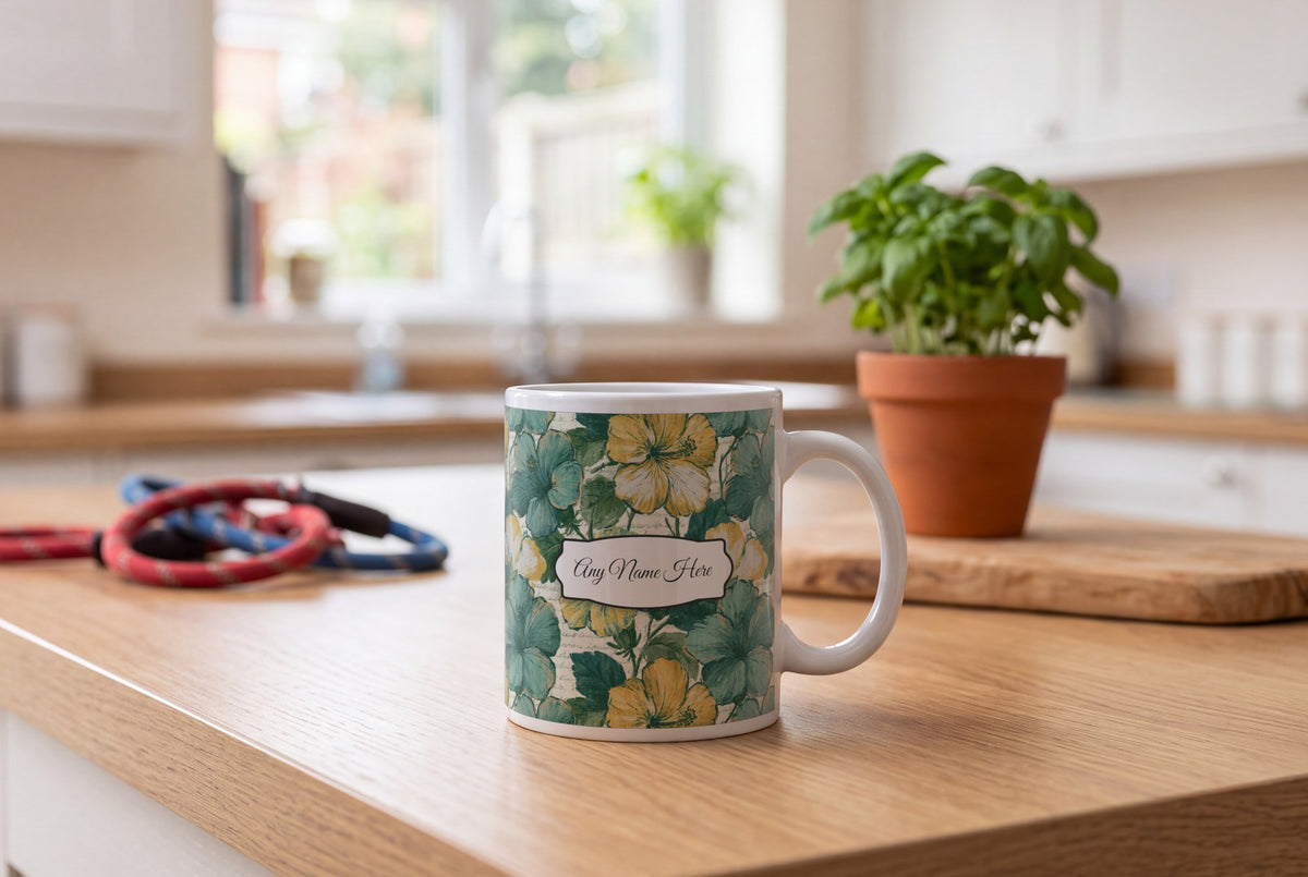 Lifestyle: Indian Block Print Hibiscus Name Mug
