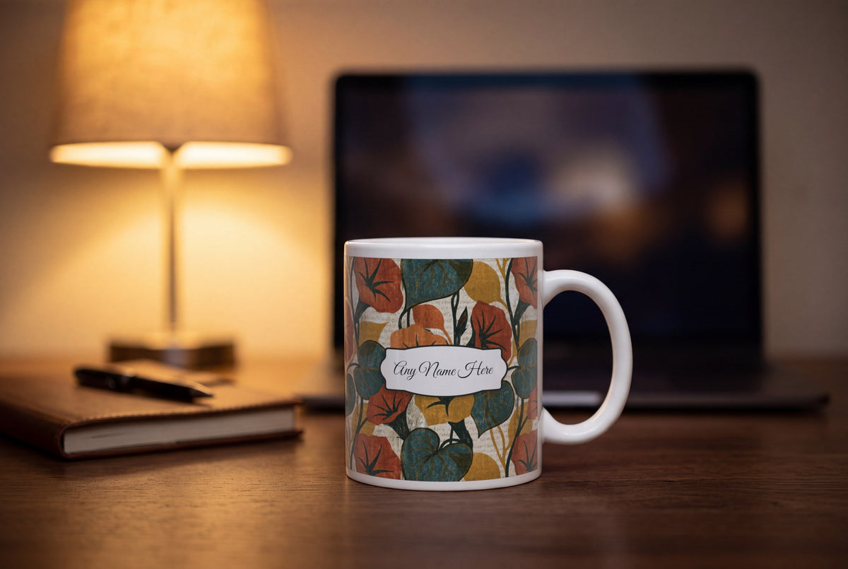 Lifestyle: Woodcut Morning Glory Name Mug