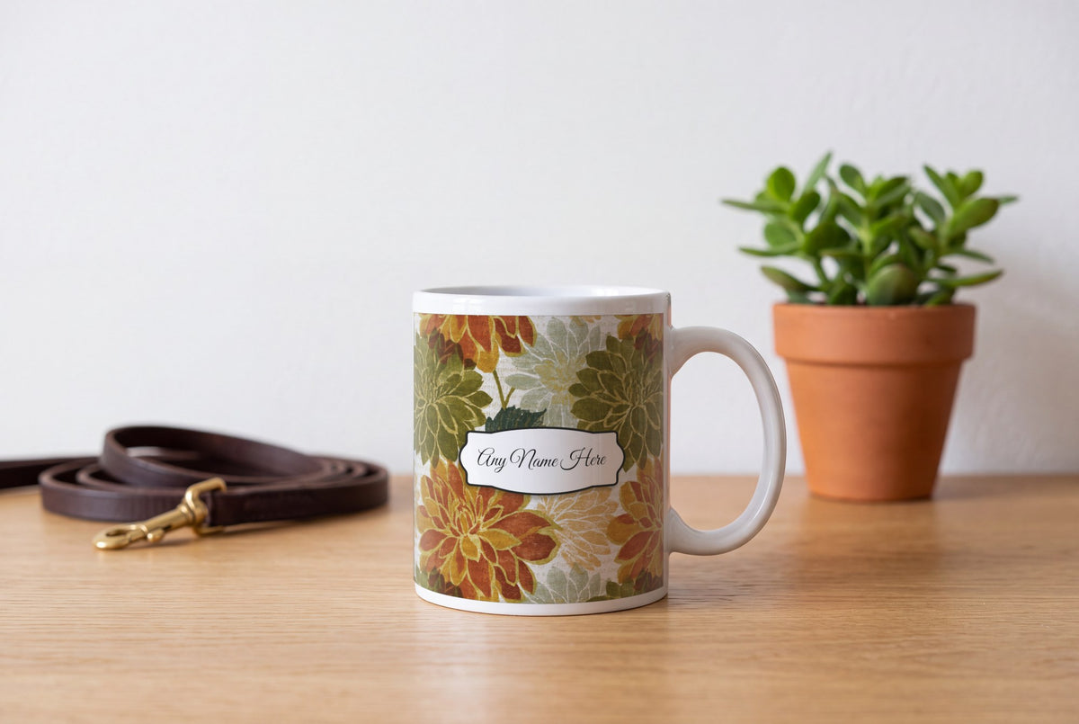 Lifestyle: Woodcut Dahlias Name Mug