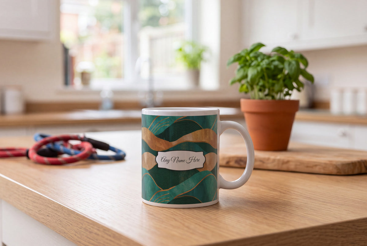 Lifestyle: Folk Art Jade Abstract Name Mug