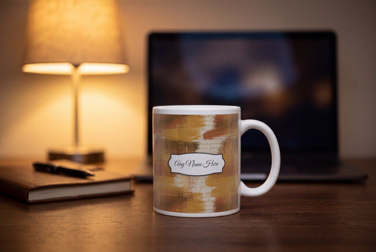 Lifestyle: Gouache Caramel Abstract Name Mug