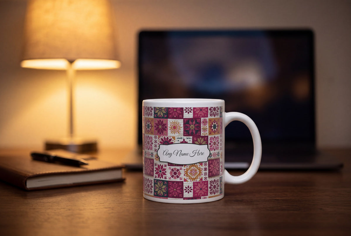 Lifestyle: Mexican Folk Cherry Abstract Name Mug 2