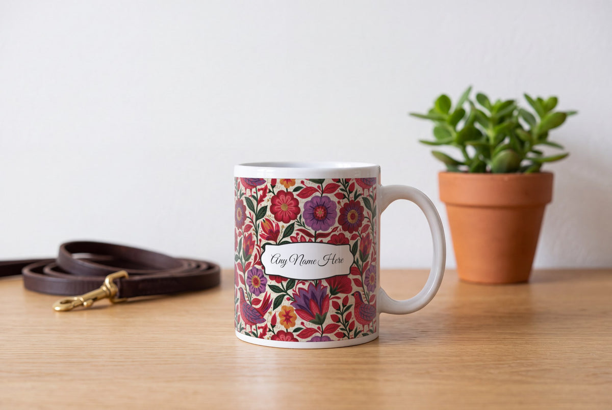 Lifestyle: Mexican Folk Cherry Abstract Name Mug 3