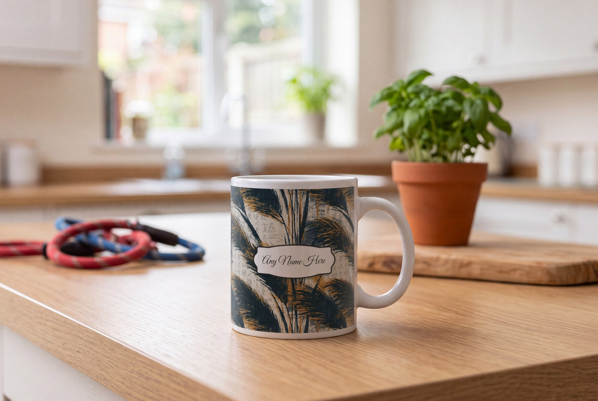 Lifestyle: Woodcut Pampas Grass Name Mug 5