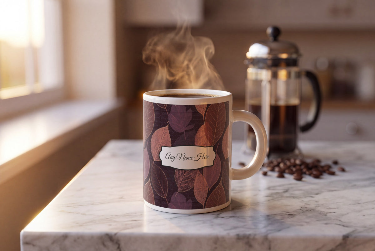 Lifestyle: Layered Pressed Leaves Name Mug