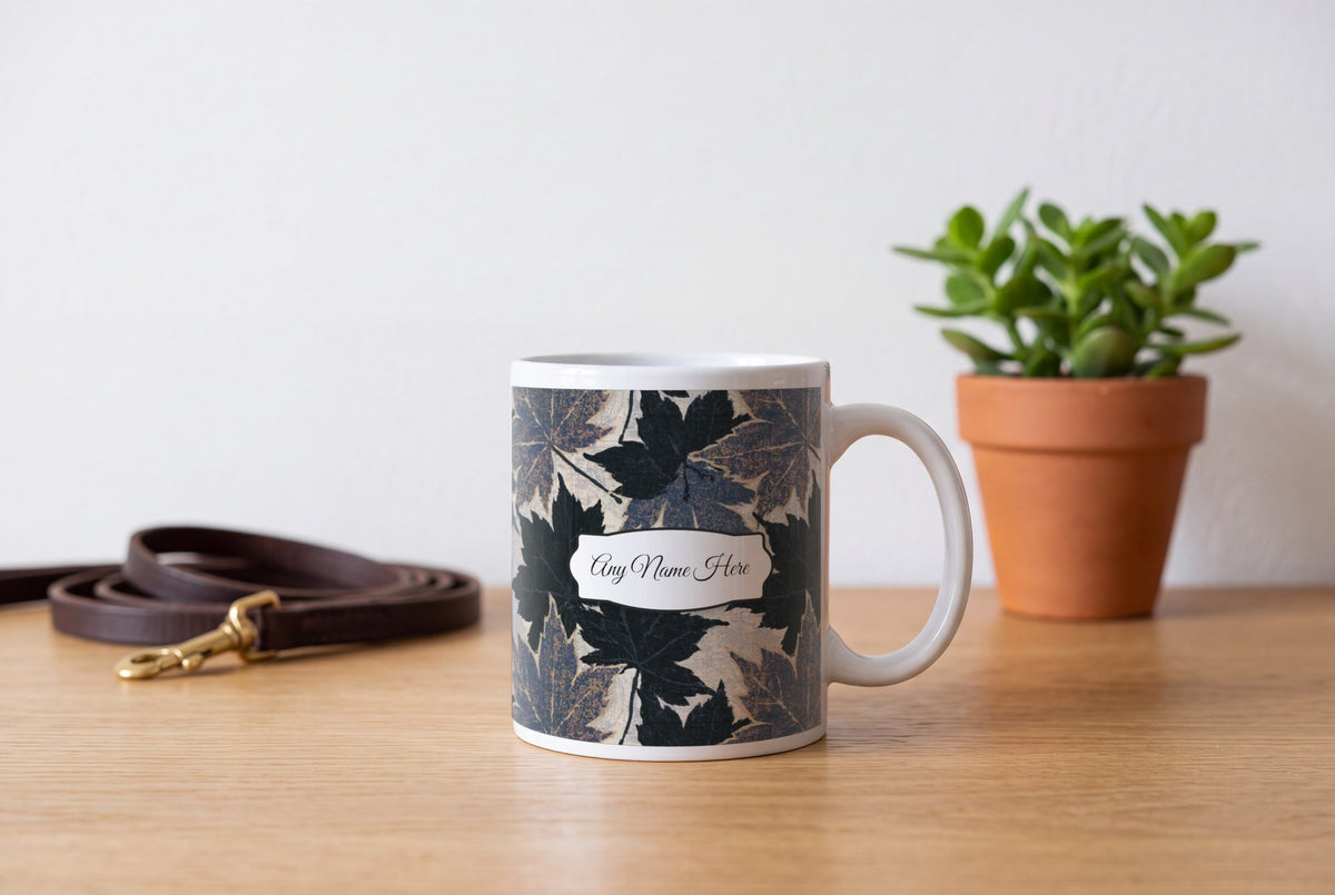 Lifestyle: Woodcut Maple Leaves Name Mug 2