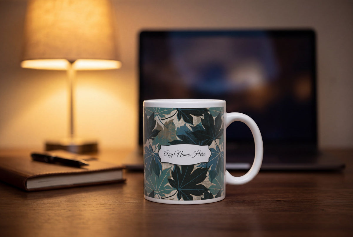 Lifestyle: Woodcut Maple Leaves Name Mug 3