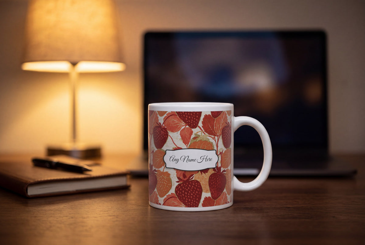Lifestyle: Torn Paper Strawberries Name Mug
