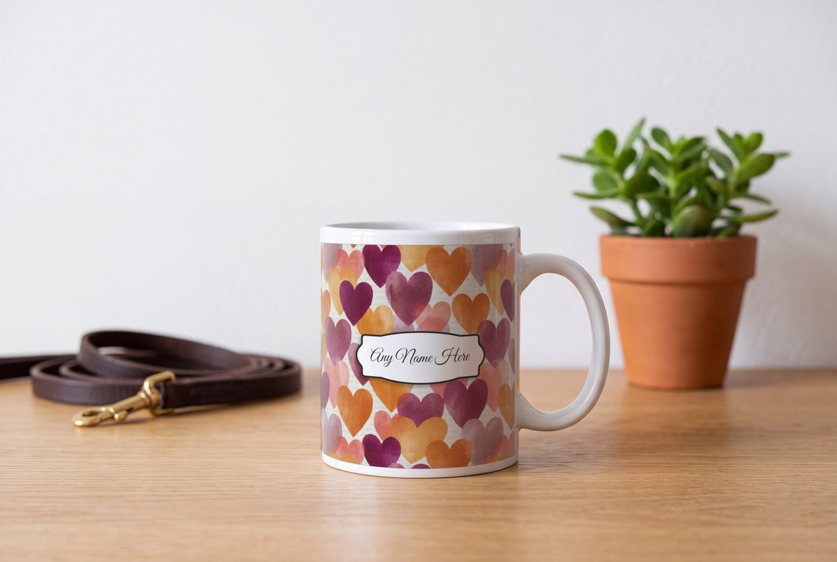 Lifestyle: Watercolour Hearts Name Mug 2