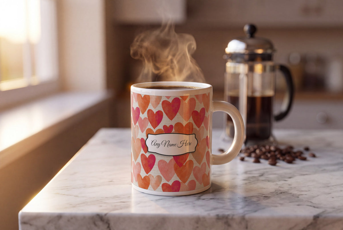 Lifestyle: Watercolour Hearts Name Mug 3
