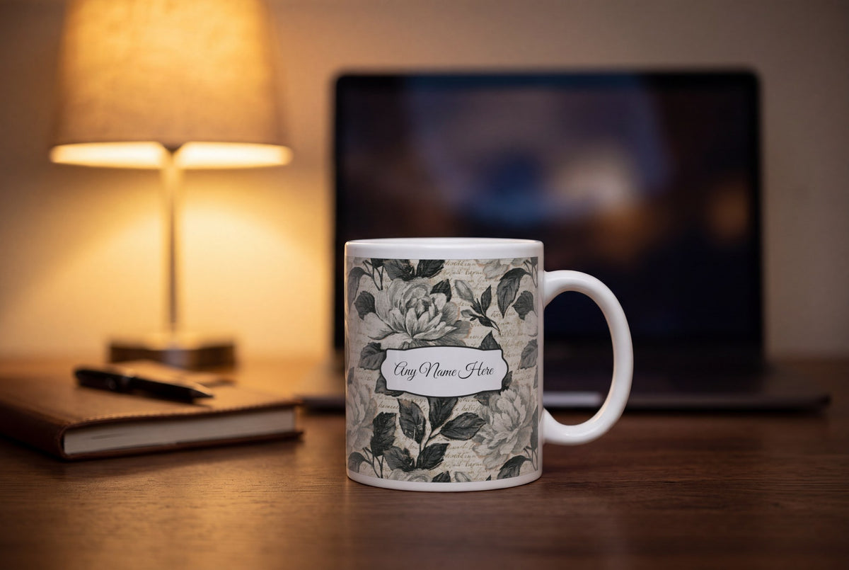 Lifestyle: Woodcut Gardenias Name Mug 3