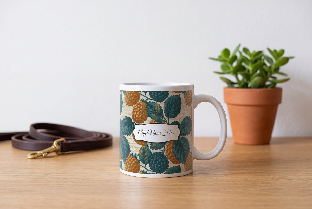 Lifestyle: Woodblock Blackberries Name Mug