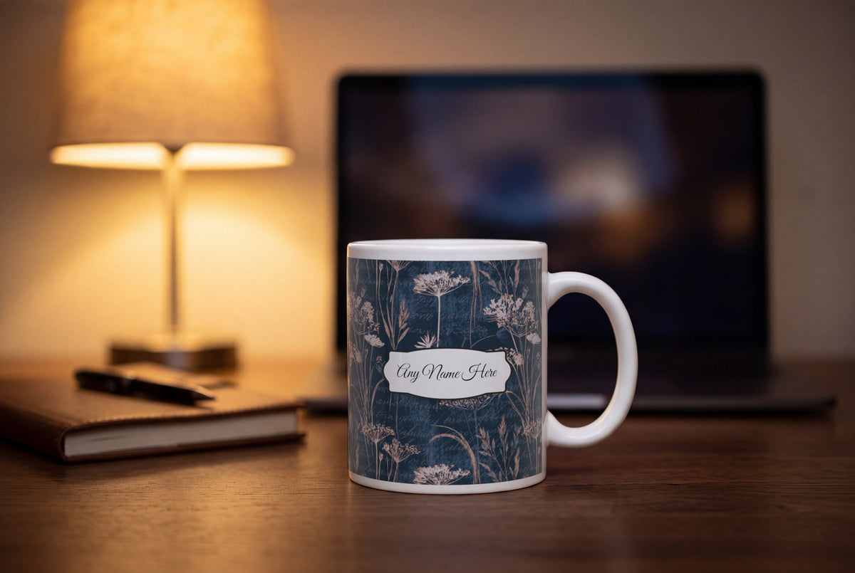 Lifestyle: Woodcut Wildflowers Name Mug