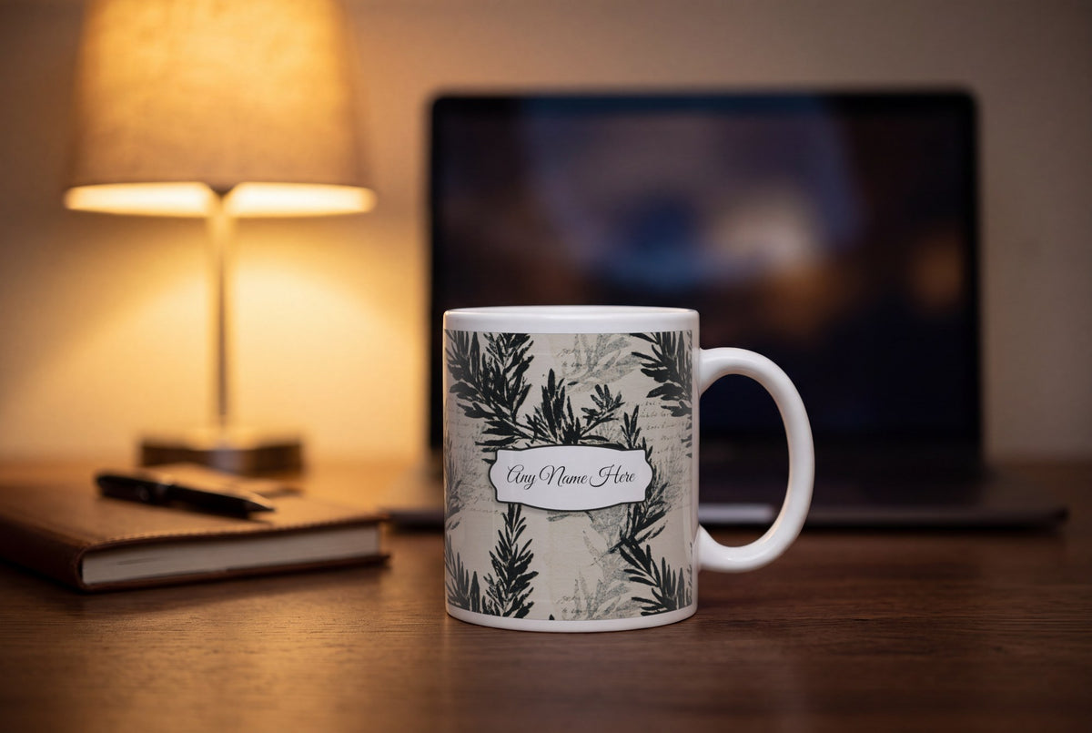 Lifestyle: Risograph Evergreen Sprigs Name Mug 2