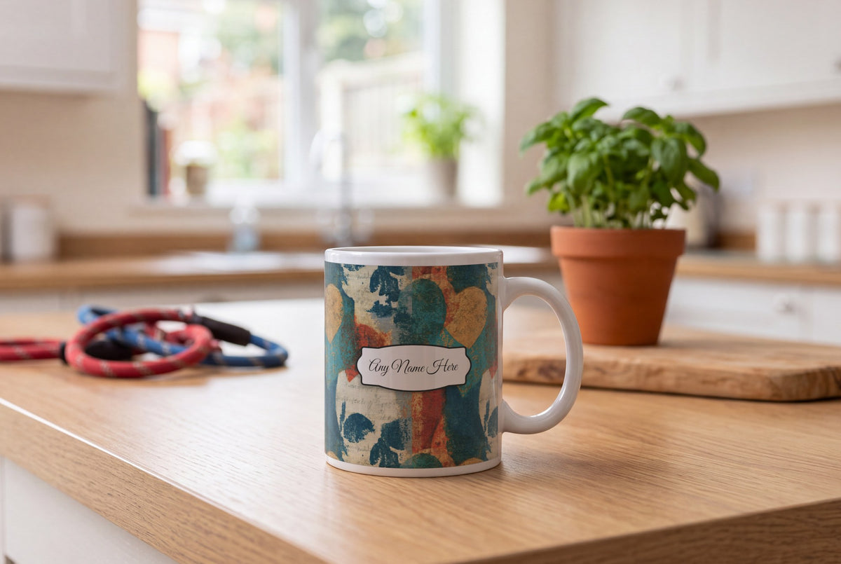Lifestyle: Monoprint Hearts Skulls Name Mug