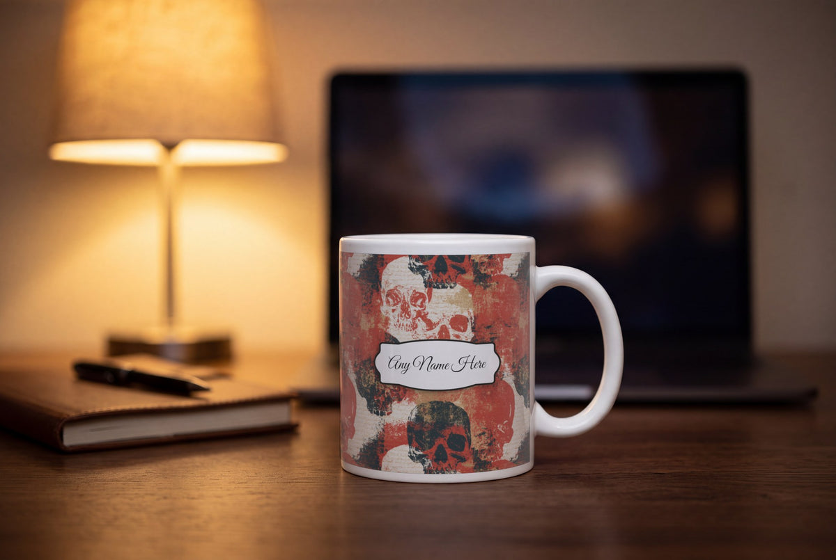Lifestyle: Screenprint Grungy Skulls Name Mug